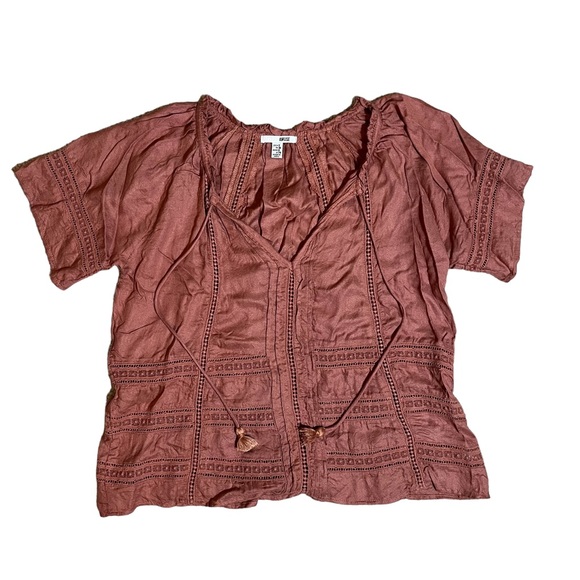 Amuse Society Carla Woven Top Terracotta Embroidered Crochet With Tassels Sz S - Picture 8 of 8